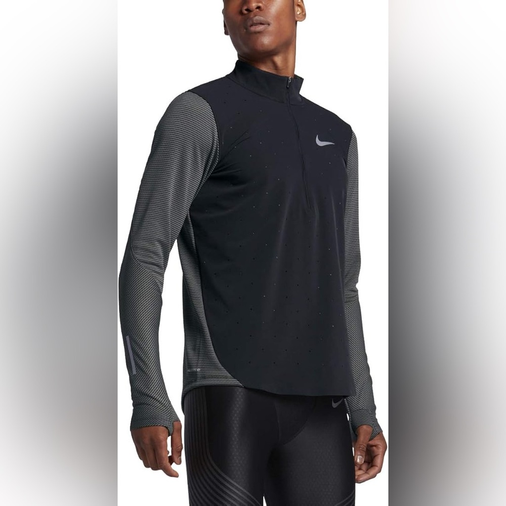 Nike Men's AeroReact Running Top 1/4 Zip Blqck and Grey Size Small